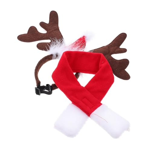 CONGARTENO Weihnachtliches Haustier mit Rentier Haarreif und Schal Festliches Hunde Kostüm Bequemes Weiches Material Einfach Anzuziehen für Weihnachten Partys und Fotoshootings von CONGARTENO