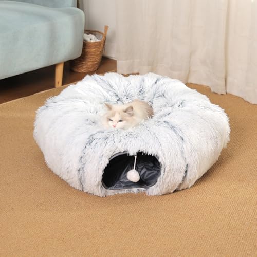 Katzentunnel mit Katzenbett für Indoor-Katzen, weicher Plüsch Peekaboo Katzenhöhle Donut-Tunnel, multifunktionaler Spielplatz Spielzeug Versteck für kleine mittelgroße große Kätzchen, Kaninchen Katzentunnel mit Katzenbett für Indoor-Katzen, weicher Plüsch Peekaboo Katzenhöhle Donut-Tunnel, multifunktionaler Spielplatz Spielzeug Versteck für kleine mittelgroße große Kätzchen, Kaninchen von COODIA