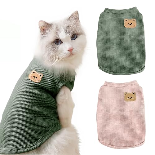 COOHAMS 2er-Pack Shirts für Katzen, kleine und mittelgroße Hunde, Waffelstrick, Welpenhemden, leicht, atmungsaktiv, dehnbar, Haustierkleidung, ärmelloses T-Shirt, Geschenk für Katzen und Hunde (Grün COOHAMS 2er-Pack Shirts für Katzen, kleine und mittelgroße Hunde, Waffelstrick, Welpenhemden, leicht, atmungsaktiv, dehnbar, Haustierkleidung, ärmelloses T-Shirt, Geschenk für Katzen und Hunde (Grün von COOHAMS