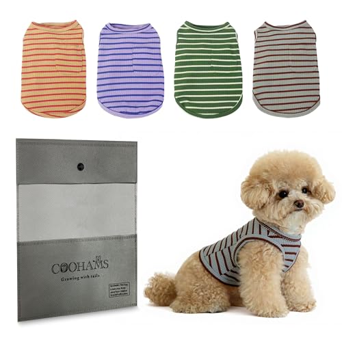 COOHAMS Hunde- und Katzen-Shirts für kleine und mittelgroße Haustiere, leichtes Waffelgewebe, Welpenbekleidung, atmungsaktives Shirt für Chihuahua, Yorkie, Dackel, Sphynx (4er-Pack, Medium) von COOHAMS