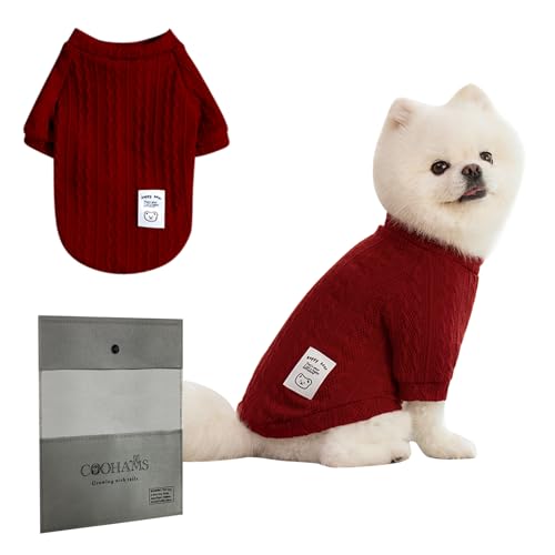 COOHAMS Pullover für kleine Hunde, Winter, gestrickt, für Haustiere, Kätzchen, Welpenkleidung für Chihuahua, Dackel, Yorkie, Frenchie, italienischer Windhund (Reinrot, 2XL) von COOHAMS