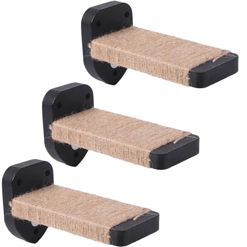 COOLEX 3-in-1 Katzenwandtreppe - Kletterwand Möbel & Regale mit Hanfseil, Massivholz Katzenleiter (Standard-Schwarz) von COOLEX
