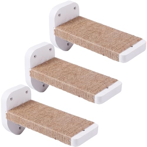 COOLEX 3-in-1 Katzenwandtreppe mit Hanfseil, Massivholz Katzenleiter zum Klettern und Spielen (Groß-Weiß) von COOLEX