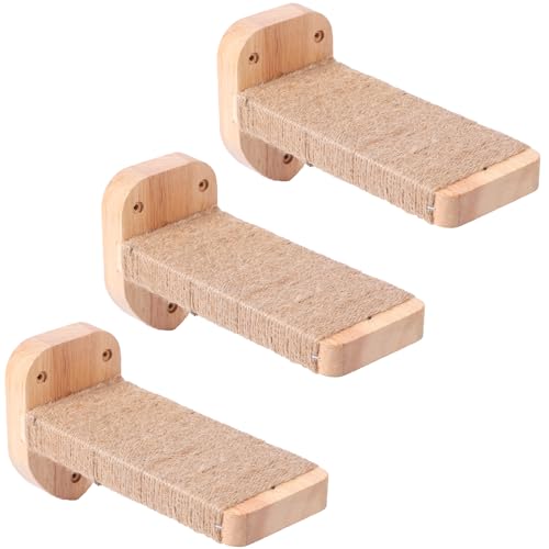 COOLEX 3 x Katzen-Wandstufen, Klettermöbel, Regale mit Hanfseil bedeckt, Massivholzleiter zum Spielen und Klettern (Standard-Holz) von COOLEX
