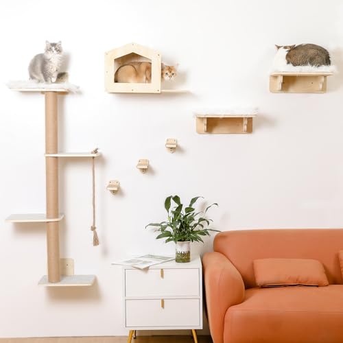 COOLEX Katzen-Wandregale, Holz, Wandmontage, Katzenmöbel mit 4 Ebenen, 1 Katzenwandhaus, 2 Katzen-Sitzstangen und 3 Wandstufen, Kletterkatzenregale für Wand, große Katzen COOLEX Katzen-Wandregale, Holz, Wandmontage, Katzenmöbel mit 4 Ebenen, 1 Katzenwandhaus, 2 Katzen-Sitzstangen und 3 Wandstufen, Kletterkatzenregale für Wand, große Katzen von COOLEX