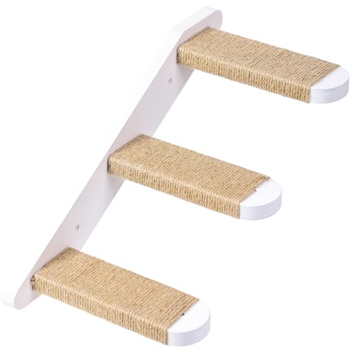 COOLEX Katzen-Wandtreppe – 3 Stufen Treppe, Holzleiter zum Klettern, Regale, Plattformbedarf (Weiß) von COOLEX