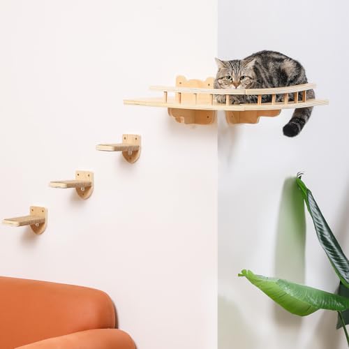 COOLEX Katzenregale für die Wand, 2 Stück Katzen-Wandregale mit 3 Katzen-Wandstufen, Holz-Katzen-Wandmöbel-Set mit Plüschbezug, Wandmontage, Katzenkletterregale, Katzen-Sitzstange für große Katzen im von COOLEX