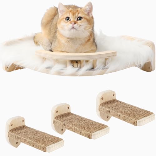 COOLEX Katzenwandregale, Katzenregale und Sitzstangen für Wand, Katzenwandmöbel, Eck-Katzenregal mit 3 Stufen Kratzbaum, Katzenbett Hängematte mit Plüsch bezogen, Kletterregal für Indoor-Katzen(Holz) COOLEX Katzenwandregale, Katzenregale und Sitzstangen für Wand, Katzenwandmöbel, Eck-Katzenregal mit 3 Stufen Kratzbaum, Katzenbett Hängematte mit Plüsch bezogen, Kletterregal für Indoor-Katzen(Holz) von COOLEX