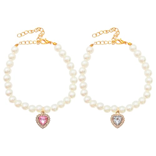 COOLHIYA 2 Stück Halskette mit Kunstperlen für Hunde und, Herzanhänger, kleine Haustier-Halskette, Schmuck, ideal für Hochzeiten, Geburtstage, Partys COOLHIYA 2 Stück Halskette mit Kunstperlen für Hunde und, Herzanhänger, kleine Haustier-Halskette, Schmuck, ideal für Hochzeiten, Geburtstage, Partys von COOLHIYA