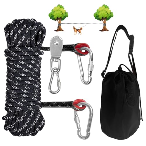 Dog Camping Essentials 15,2 m tragbares Überkopf-Trolley-System, Haustier-Camping-Leine für Hunde bis zu 90 kg, Hundeläufer für Hof, Schwarz Dog Camping Essentials 15,2 m tragbares Überkopf-Trolley-System, Haustier-Camping-Leine für Hunde bis zu 90 kg, Hundeläufer für Hof, Schwarz von COOLYARD