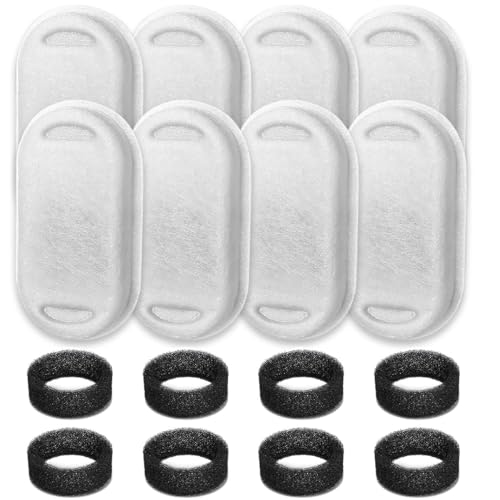 8 Stück Aktivkohlefilter + 8 Stück Schaumstofffilter, Kompatibel Für 2L/3.2L/4L Katzenbrunnen, Vierfach-Filtration Für Sauberes Wasser, Reduziert Haare, Schmutz Und Gerüche (Universalgröße)​ von COONE