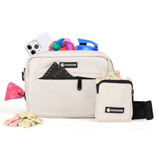 COOWONE Leckerlibeutel für Hunde, Samt, integrierter Kotbeutelspender, große Kapazität, Leckerli-Trainingstasche für Leckerlis, Trockenfutter, Haustierspielzeug (Beige) von COOWONE