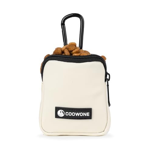 COOWONE Wasserdichte Leckerli-Tasche für Hunde, Hundetraining, Leckerli-Tasche mit integriertem Kotbeutelspender, verstellbare Schultertasche, Beige von COOWONE