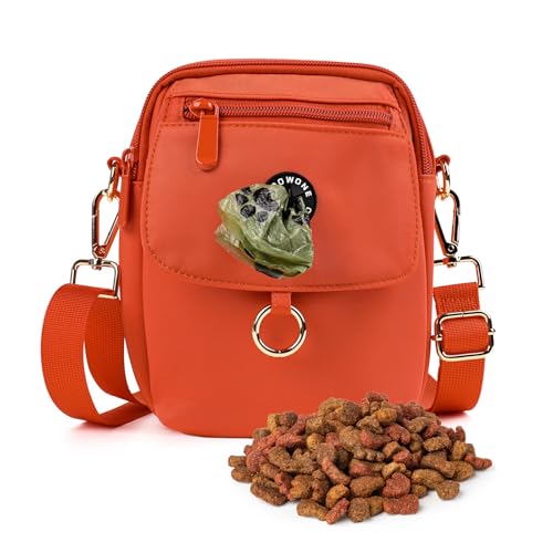 COOWONE wasserdichte Hundeleckerli-Tasche, Hundespaziergang Tasche, Leckerli-Tasche für Hunde, Hundetasche mit Poop Bag Dispenser, Crossbody Bag für Hundetraining (Orange) von COOWONE