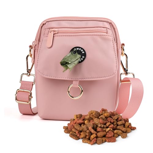 COOWONE wasserdichte Hundeleckerli-Tasche, Hundespaziergang Tasche, Leckerli-Tasche für Hunde, Hundetasche mit Poop Bag Dispenser, Crossbody Bag für Hundetraining (Rosa) von COOWONE