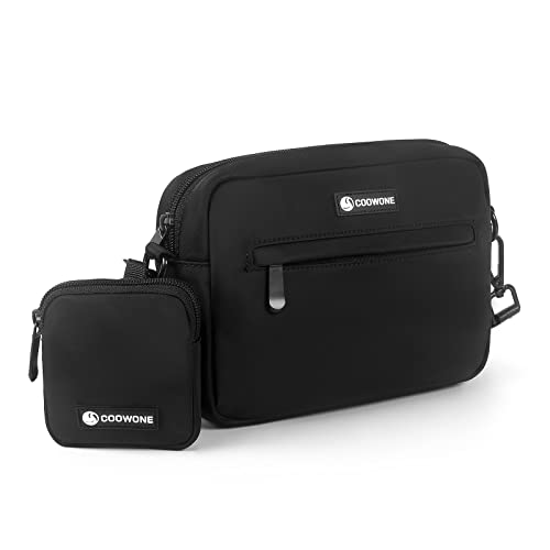 wasserdichte Leckerlibeutel für Hunde, Dog Walking Bag, integrierter Kotbeutelspender, verstellbare Umhängetasche (Black) von COOWONE