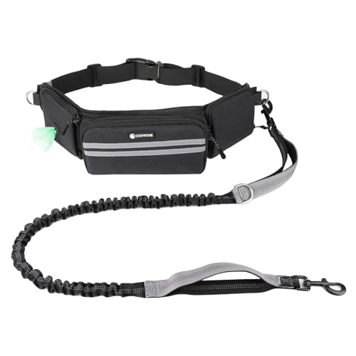 Einziehbare Hundeleine mit zwei Bungees für Hunde, verstellbarer Hüftgurt, Bauchtasche mit weichen Polstern zum Gehen, Wandern, Radfahren und Laufen, Schwarz, 1 Leine Einziehbare Hundeleine mit zwei Bungees für Hunde, verstellbarer Hüftgurt, Bauchtasche mit weichen Polstern zum Gehen, Wandern, Radfahren und Laufen, Schwarz, 1 Leine von COOWONE