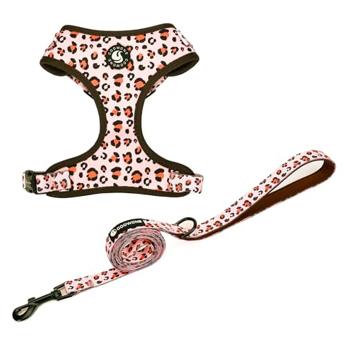 Hundegeschirr und Leine, kein Ziehen, verstellbares und weich gepolstertes Hundegeschirr für kleine, mittelgroße und große Hunde (rosa Leopard,33 cm; Brustumfang 35.6 cm,49.8 cm)) von COOWONE
