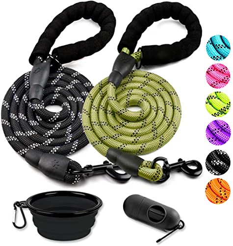 COOYOO Hundeleine, 152 cm, strapazierfähig, bequemer gepolsterter Griff, reflektierende Hundeleine für mittelgroße und große Hunde, mit faltbarem Futternapf, 2 Stück COOYOO Hundeleine, 152 cm, strapazierfähig, bequemer gepolsterter Griff, reflektierende Hundeleine für mittelgroße und große Hunde, mit faltbarem Futternapf, 2 Stück von COOYOO