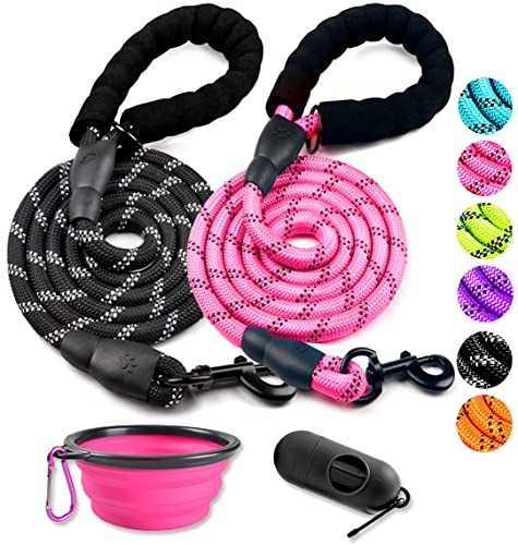 COOYOO Hundeleine, 2 Stück, strapazierfähig, bequemer gepolsterter Griff, reflektierende Hundeleine für mittelgroße und große Hunde, mit faltbarem Futternapf, 2 Stück COOYOO Hundeleine, 2 Stück, strapazierfähig, bequemer gepolsterter Griff, reflektierende Hundeleine für mittelgroße und große Hunde, mit faltbarem Futternapf, 2 Stück von COOYOO