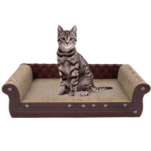 COOZMENT Katzenkratzbrett in Sofa-Form, übergroßes gewelltes Katzenkratzbett, für Indoor-Katzen & Kratzruhe, Luxus-Katzenbett-Sofa mit Katzenminze (70,1 cm L x 31,8 cm B x 18,4 H) von COOZMENT