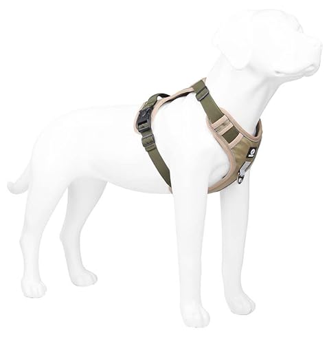 CORGIOLOGY | HT-517 | Hundegeschirr für alle Hunde, Brustgeschirr. Mesh-Gewebe. atmungsaktives Gewebe. Reflektierender Streifen. Für Alle Hunde geeignet, 4 Farben verfügbar. (L, Khaki) von CORGIOLOGY