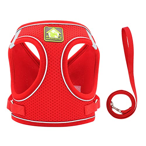 CORGIOLOGY | HT-855 | Hundegeschirrset für alle Hunde, Brustgeschirrset, Mesh-Gewebe, Atmungsaktives Gewebe, Reflektierender Streifen, Für Alle Hunde geeignet, 6 Farben verfügbar. (XS, ROT) von CORGIOLOGY