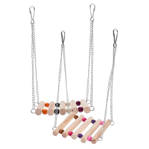 CORHAD 2stücke Holzschaukel Für Vögel Mit Edelstahlkette Und Bunten Perlen Hängendes Spielzeug Für Papageien Und Wellensittiche Für Vogelkäfig Und Garten von CORHAD