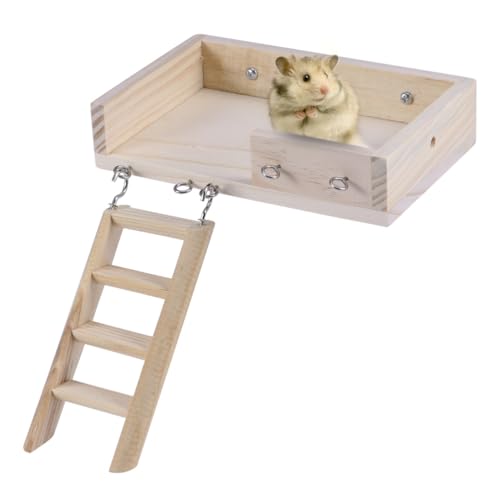 CORHAD 2 Stück Hamster Holzplattform Set mit Leiter und Plattform Langlebig und Robust Einfach zu Montieren für Kleine Haustiere Kletterspielzeug für Hamsterkäfig von CORHAD