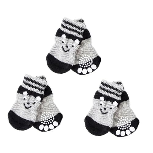 CORHAD 3 Paare Hundesocken aus Baumwolle Rutsch Pfotenschutz Warme Haustier Socken mit Süßem Muster rutschfeste Hundeschuhe Schutz gegen Kälte und Schmutz Schwarz von CORHAD