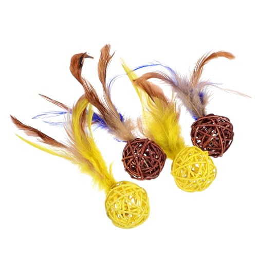 CORHAD Interaktives Katzenspielzeug aus Rattanbällen mit Glocke und Feder 4 Stück Katzenspielzeug für den Innenbereich Bälle zum Spielen CORHAD Interaktives Katzenspielzeug aus Rattanbällen mit Glocke und Feder 4 Stück Katzenspielzeug für den Innenbereich Bälle zum Spielen von CORHAD