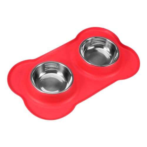 CORHAD Doppelnapf für Hunde und Katzen aus mit Rutschfester Auslaufsicherer Silikonmatte Premium Futter und Wassernapf Spülmaschinenfest Rot für Welpen und Haustiere von CORHAD