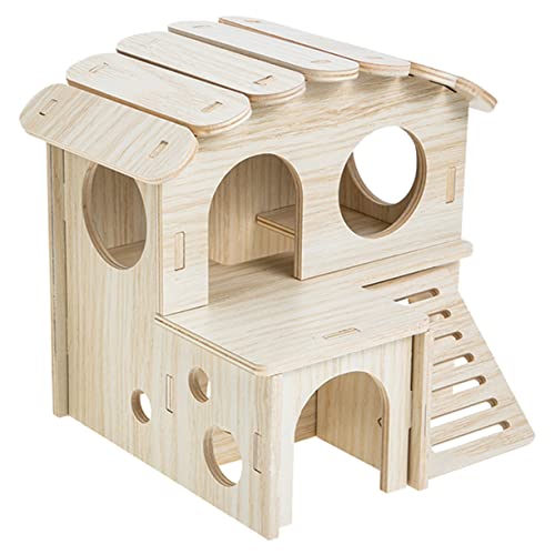 CORHAD Hamster Holzhaus Doppelstock Villa Für Kleine Tiere Versteck Und Spielplatz Für Hamster Meerschweinchen Chinchillas Und Mehr Praktisches Design Für Artgerechte Haltung von CORHAD