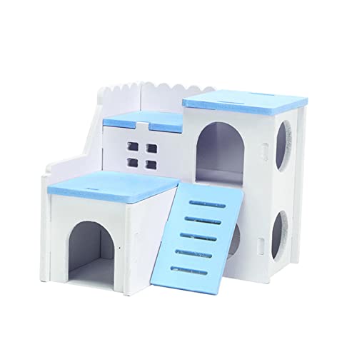 CORHAD Holz Hamsterhaus Mit Zwei Etagen Spiel Und Schlafcottage Für Nager Sicher Und Nachhaltig Für Kleintiere Blau Mit Privatem Rückzugsort Für Hamster von CORHAD