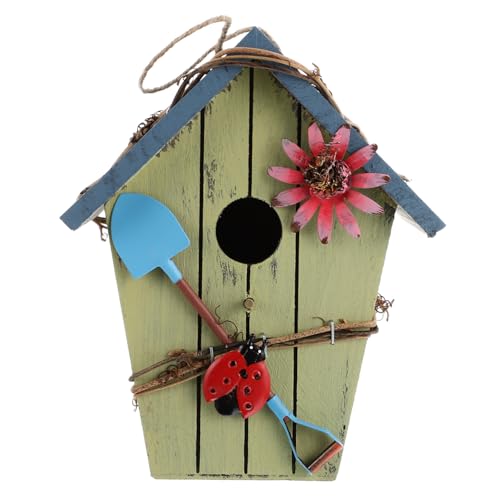 CORHAD Rustikales Vogelhaus aus Holz mit Blauem Schrägdach Wetterfestes Outdoor Bird Nest und Bird Shelter Langlebiges Nistkasten für Kleinvögel für Garten und Balkon von CORHAD