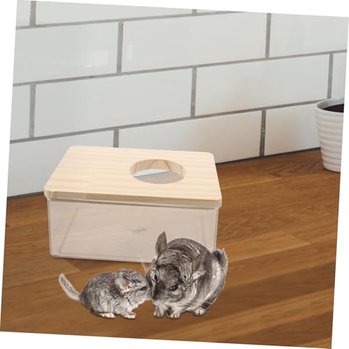 CORHAD Transparentes Hamster Sandbad mit Holzrahmen Komfortables Badehaus für Kleine Kleintiere Wie Mäuse Lemminge Geräumiges Sandbad für Gesundes Stressfreies Baden und Beobachten von CORHAD