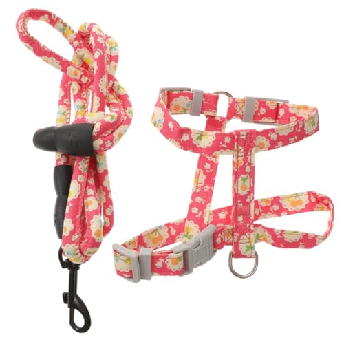 CORHAD Verstellbare Katzenleine mit Ausbruchsicherem Geschirr Flexiblem Design und Einhandbedienung Outdoor Katzenzubehör für Kleine und Mittlere Katzen Rotes Blumenmuster von CORHAD