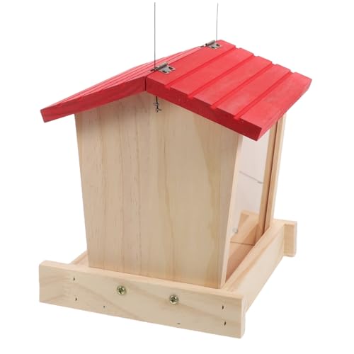 CORHAD Wetterfester Hängender Holz Vogelfutterspender mit Mehreren Sitzstangen für Wildvögel Großer Futterspender für Garten Balkon und Dekoratives Vogelhaus in Rot CORHAD Wetterfester Hängender Holz Vogelfutterspender mit Mehreren Sitzstangen für Wildvögel Großer Futterspender für Garten Balkon und Dekoratives Vogelhaus in Rot von CORHAD
