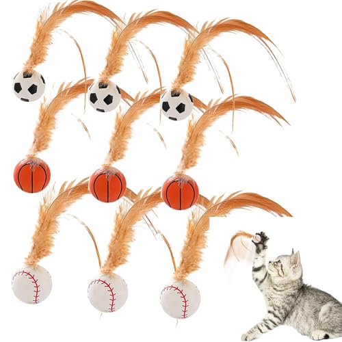 COSEN 2025 Neu Katzenspielzeug Bälle mit Feder, Cat Buncing Ball, Interaktives Katzenspielzeug Hohe Elastizität Federspielzeug für Katzen Hüpfball für Katzen Wackelball Kätzchenjagdspielzeug (9PC) von COSEN