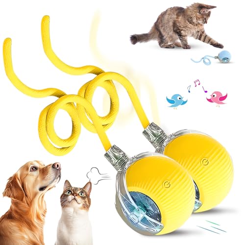 Chewie Rolling Ball, 2025 Katzenspielzeug Elektrisch, Katzenspielzeug Selbstbeschäftigung Interaktives Katzen Spielzeug Elektrisches Automatisches Katzen Spielzeug Rollender Ball (GELB*2) von COSEN