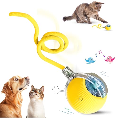 Chewie Rolling Ball, 2025 Katzenspielzeug Elektrisch, Katzenspielzeug Selbstbeschäftigung Interaktives Katzen Spielzeug Elektrisches Automatisches Katzen Spielzeug Rollender Ball (Gelb) von COSEN