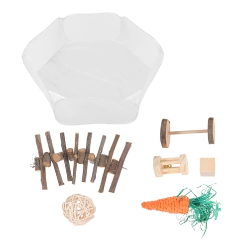 COSMEVIVI Robustes Laufstall-Set aus Holz 7-teilig Hamster- und Kaninchenspielzeug sicheres Molaren-Kauspielzeug für die Haustierpflege von COSMEVIVI