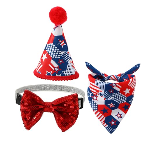 COSMEVIVI 1satz Patriotisches Haustier-Outfit-Set Für Hunde Und Katzen Teiliges Set Mit Amerikanischer Flagge Hut Fliege Und Bandana Für Partys Und Feierlichkeiten Leicht Und Bequem von COSMEVIVI
