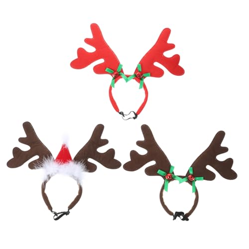 COSMEVIVI 3stücke Teiliges Weihnachtskostüm Für Hunde Rentiergeweih-haarreif Mit Hut Und Grüner Schleife Festliche Weihnachtsaccessoires Für Hunde Für Weihnachtsfeiern Und Cosplay von COSMEVIVI