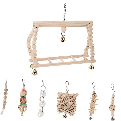 COSMEVIVI 7 Teiliges Papageien Spielzeugset Aus Natürlichem Und Seil Kauspielzeug Für Vögel Vogelkäfig Zubehör Vogelhängematte Für Vogelausbildung Ideal Für Papageien Und Sittiche COSMEVIVI 7 Teiliges Papageien Spielzeugset Aus Natürlichem Und Seil Kauspielzeug Für Vögel Vogelkäfig Zubehör Vogelhängematte Für Vogelausbildung Ideal Für Papageien Und Sittiche von COSMEVIVI