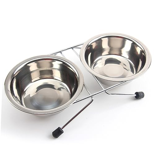 COSMEVIVI Pet Feeder Für Hunde Und Katzen rutschfeste Edelstahlschalen Mit Stabiler Eisenbasis Mittlere Für Futter Und Wasser Für Haustierbedarf von COSMEVIVI