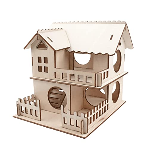 COSMEVIVI Holz-Cabin Hamsterhaus Mit Treppe Doppelschichtige Villa Für Hamster Und Ratten DIY-freundlich Kühles Und Warmes Design Langlebig Und Sicher Für Kleintiere von COSMEVIVI