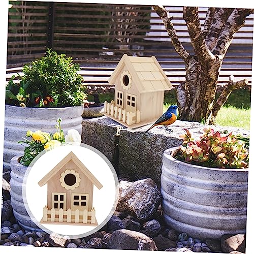 COSMEVIVI Holz Vogelhaus für Kleine Vögel DIY Nistkasten mit Doppelten Fenstern und Breitem Eingang für Kanarienvögel Papageien Co Dekorieren Garten von COSMEVIVI