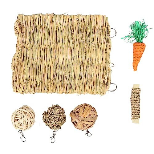 COSMICROWAVE Häschen-Hamster-Kauspielzeug-Set, Hamster-Kauspielzeug-Set lindert Langeweile, Zähneknirschen, Kaninchen-Grasmatte, Ball-Kauspielzeug, gewebtes Hamster-Kauspielzeug COSMICROWAVE Häschen-Hamster-Kauspielzeug-Set, Hamster-Kauspielzeug-Set lindert Langeweile, Zähneknirschen, Kaninchen-Grasmatte, Ball-Kauspielzeug, gewebtes Hamster-Kauspielzeug von COSMICROWAVE