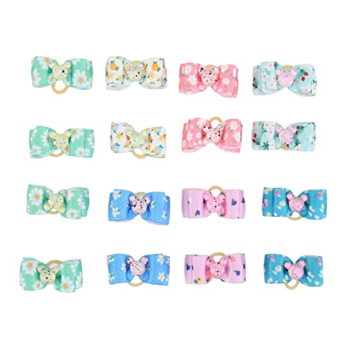 COSMICROWAVE Süßes Hündchen, kleine Schleife, Haarschleifen mit Gummibändern, handgefertigter Haarschmuck, Schleife für Haustiere, Hunde-Haarschleifen, Blumenmuster, Mehrfarbig, 2-lagig, von COSMICROWAVE